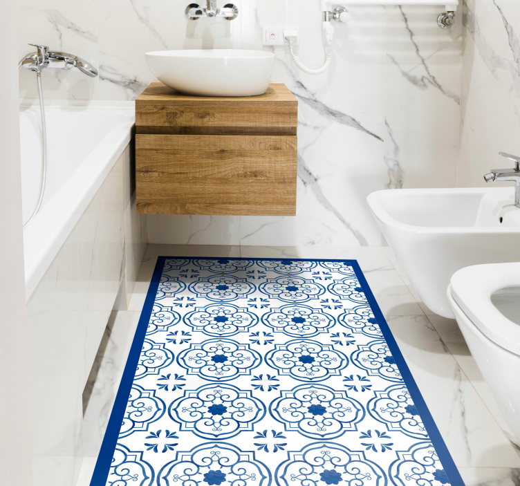 Tapis vinyle salle de bain carreaux bleus classiques - TenStickers