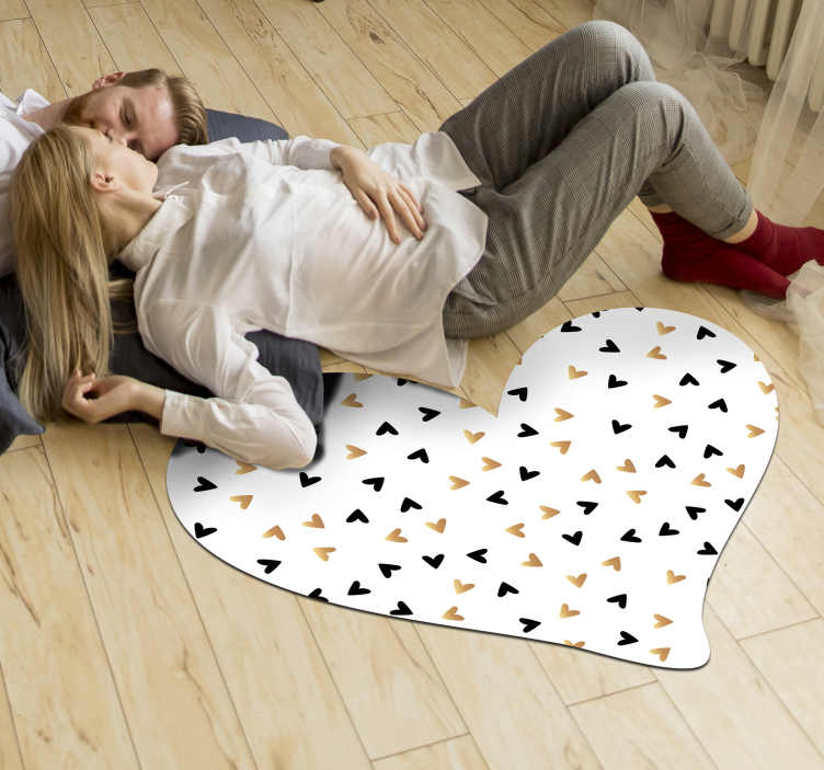Tapis vinyle minimaliste coeur doré et noir - TenStickers