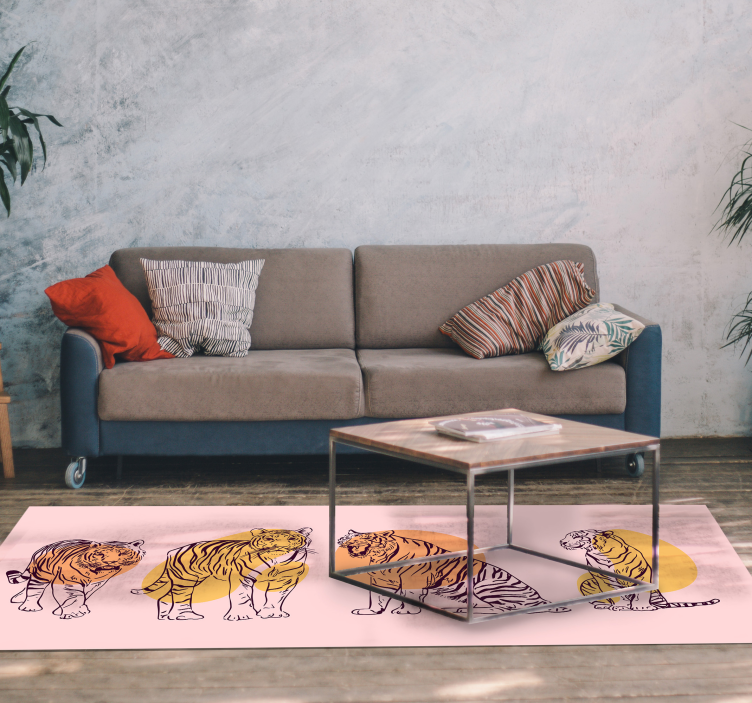 Tapis vinyle animal illustration encadrée de tigre - TenStickers