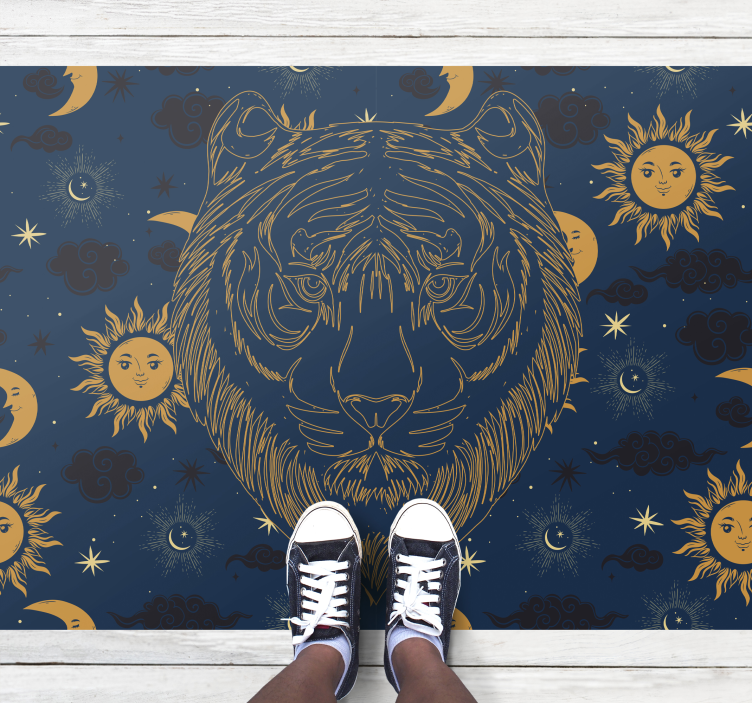 Tapis vinyle motif animal tigre et soleils - TenStickers