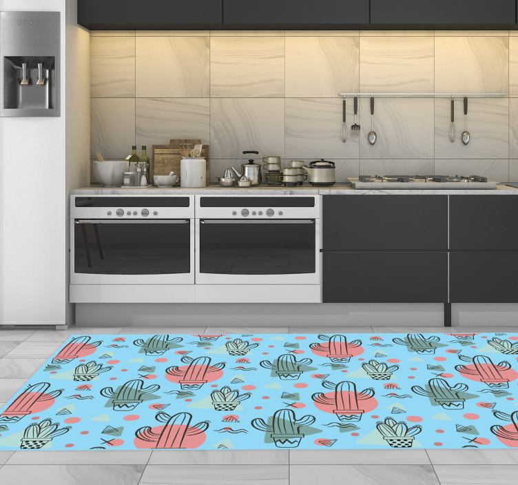 Tapis vinyle cuisine motif cactus bleu - TenStickers