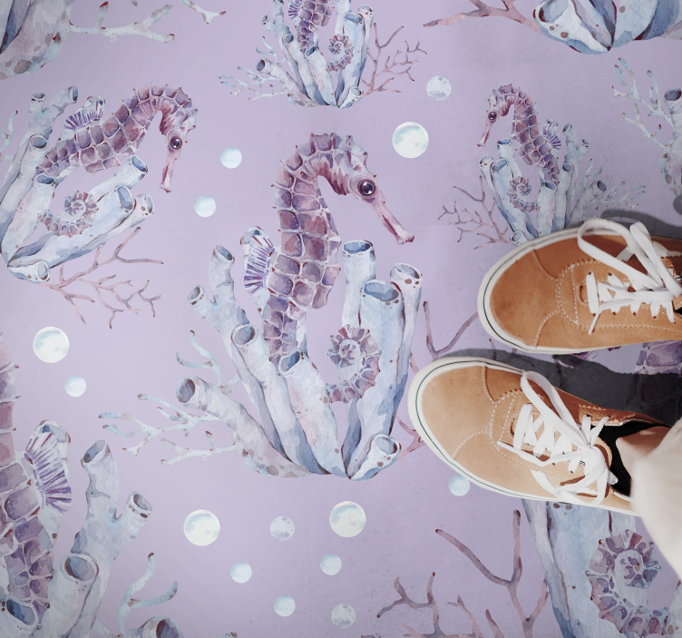 Tapis vinyle salle de bain motif corail hippocampe - TenStickers