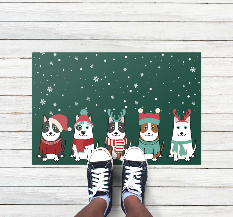 Tapis vinyle noël ensemble de chiens festifs - TenStickers