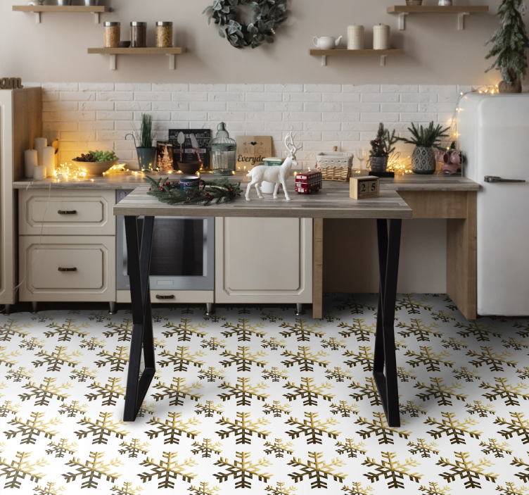 Tapis vinyle noël motif de flocons de neige dorés - TenStickers
