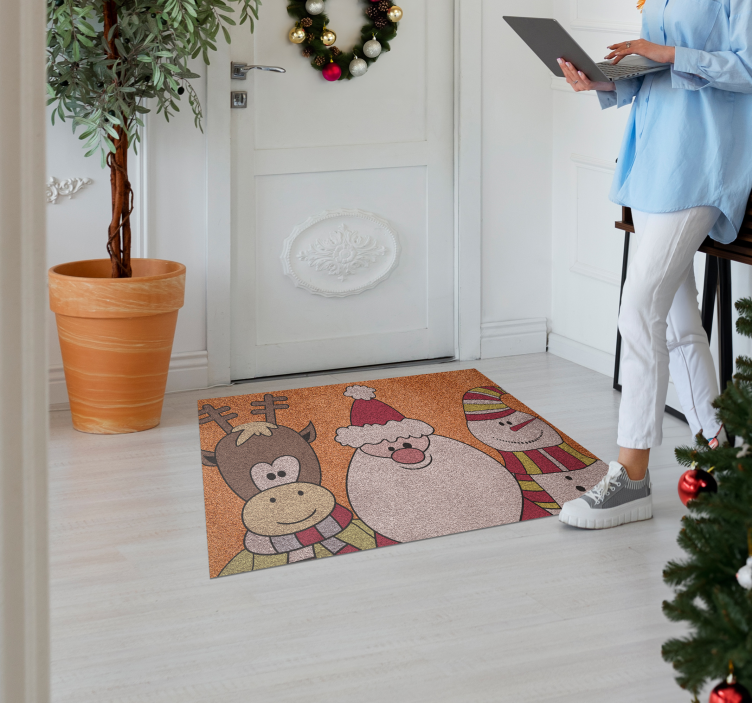 Tapis vinyle noël renne Santa et bonhomme de neige - TenStickers