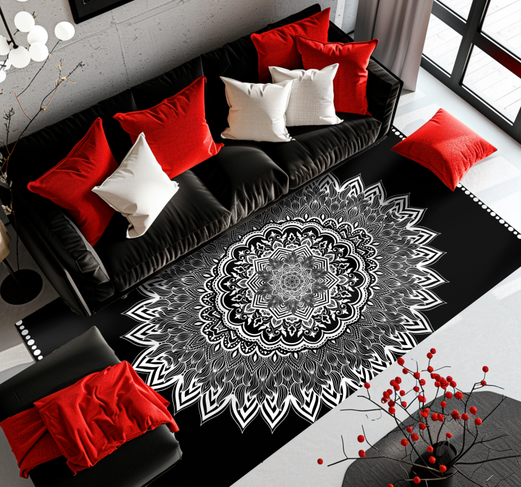 Tapis vinyle noir conception de mandala floral - TenStickers
