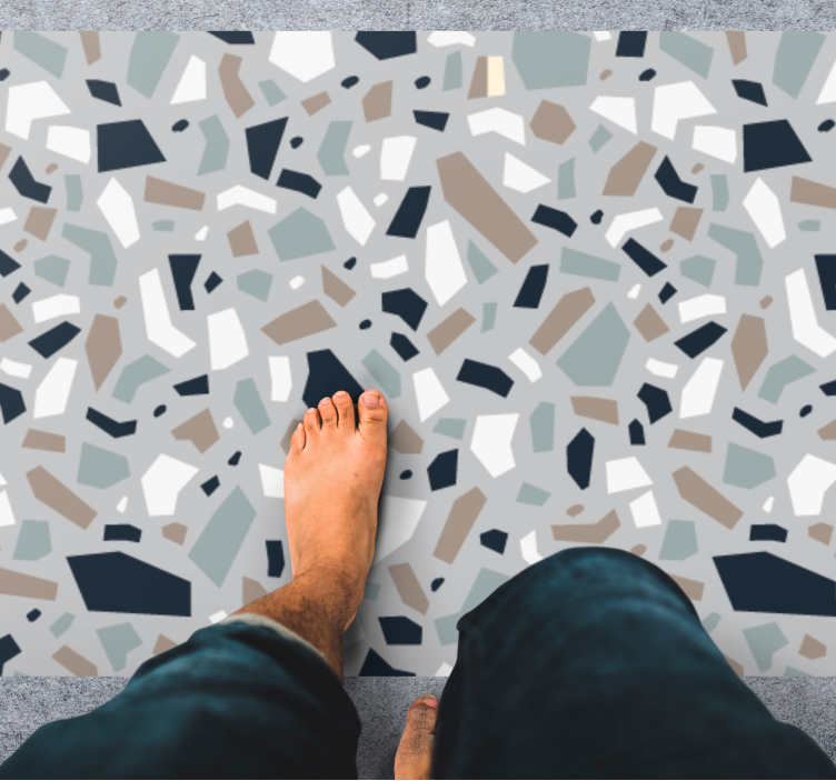 Tapis vinyle pierre terrazzo gris fragmenté - TenStickers