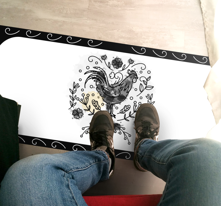 Tapis vinyle plantes charmant motif de coq - TenStickers