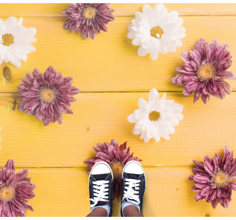 Tapis vinyle plantes pétales roses et blancs - TenStickers