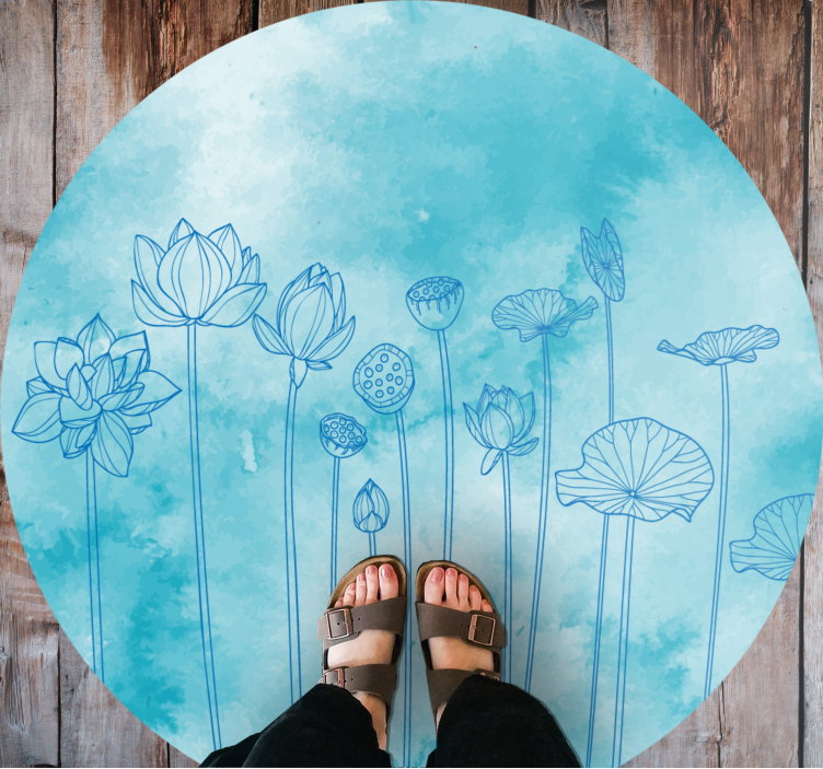 Tapis vinyle plantes éclaboussures de lotus bleu - TenStickers