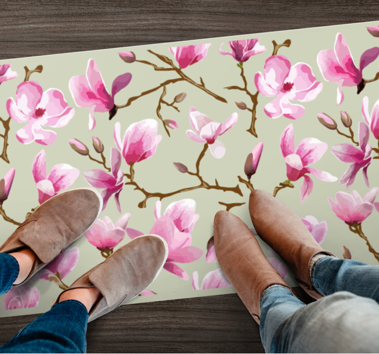 Tapis vinyle plantes magnolia rose - TenStickers