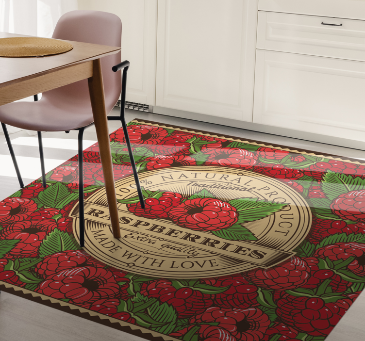 Tapis vinyle cuisine motif floral framboise - TenStickers