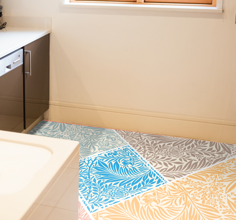 Tapis vinyle cuisine motif patchwork floral - TenStickers