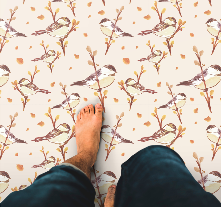 Tapis vinyle plantes motifs d'oiseaux enchanteurs - TenStickers