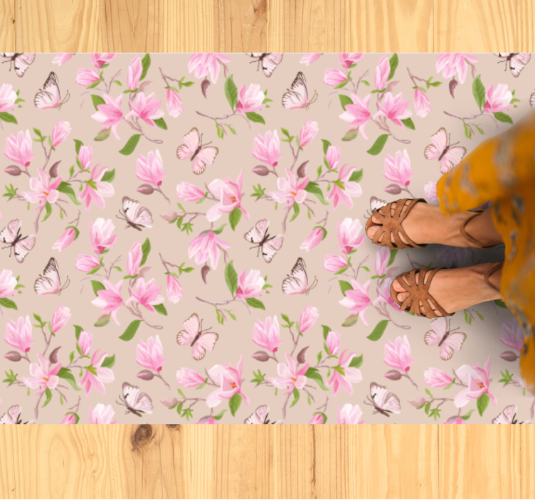 Tapis vinyle plantes thème du papillon en fleurs - TenStickers