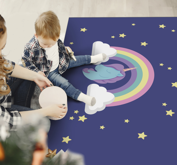 Tapis vinyle pour enfants graphique arc-en-ciel licorne - TenStickers