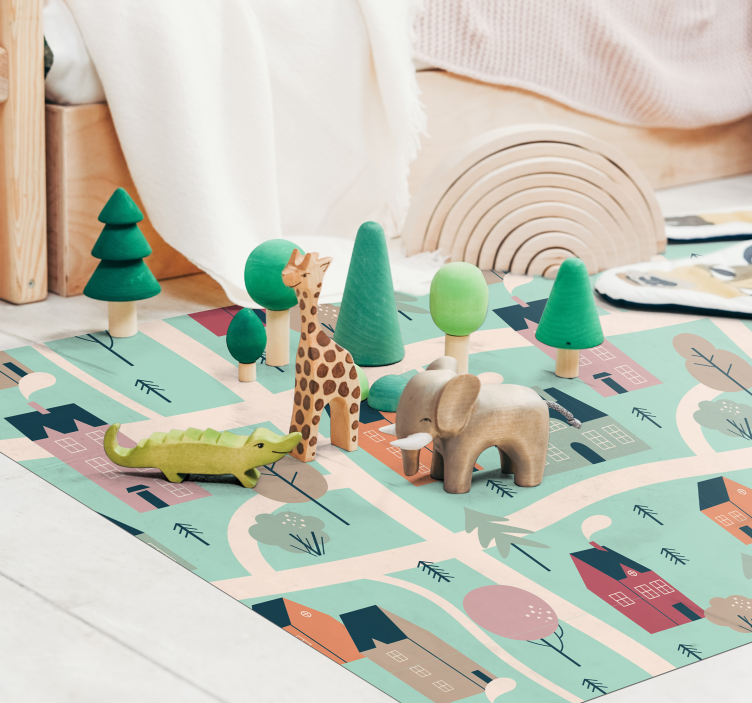 Tapis vinyle pour enfants les enfants jouent au village - TenStickers