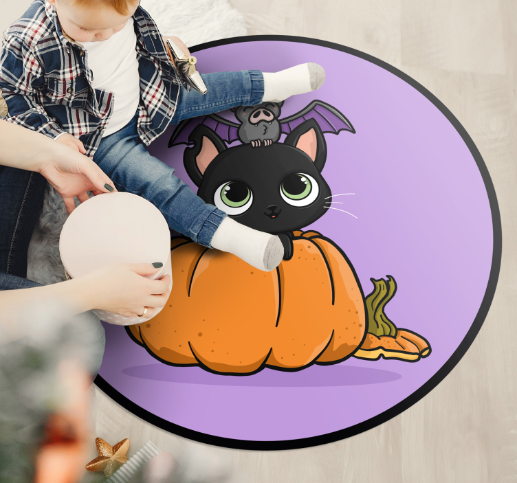 Tapis vinyle pour halloween chat chauve-souris d'halloween - TenStickers