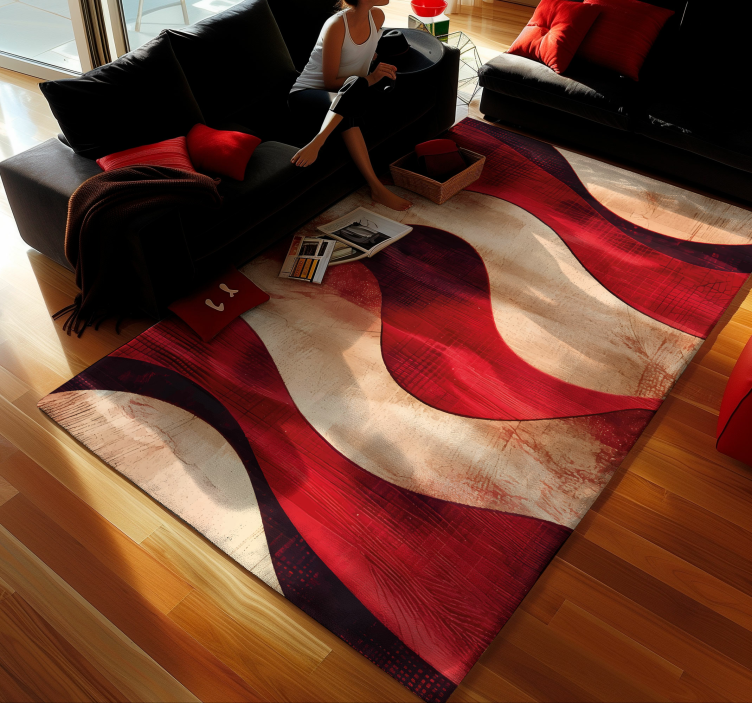 Tapis vinyle rouge modèle de vagues modernes - TenStickers