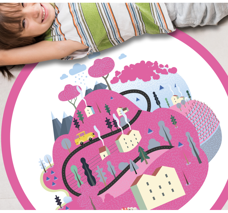 Tapis vinyle route scène de village colorée - TenStickers