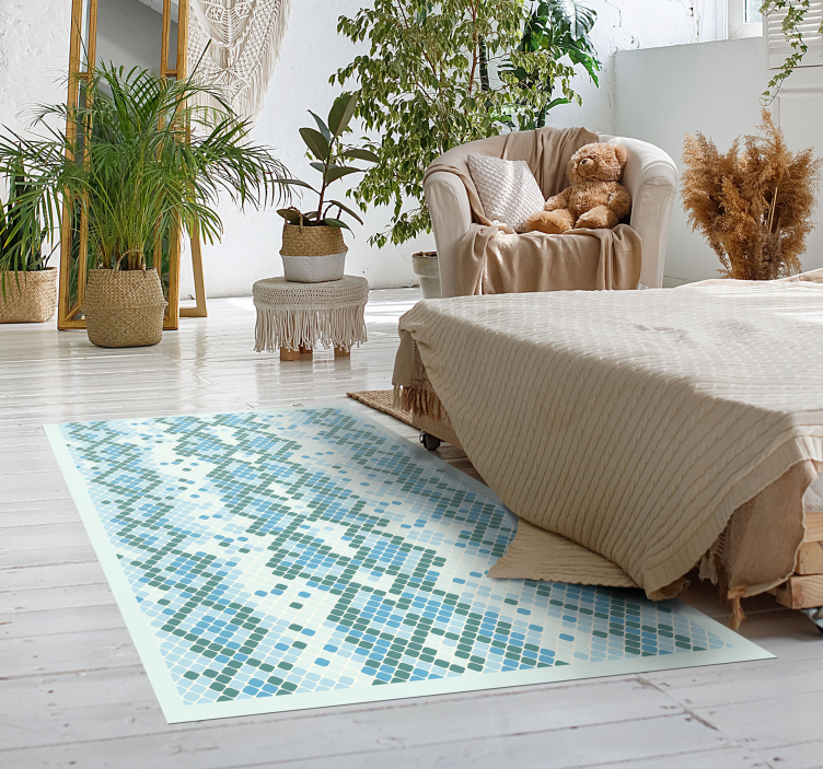 Tapis mosaique vinyle motif carrelé bleu - TenStickers
