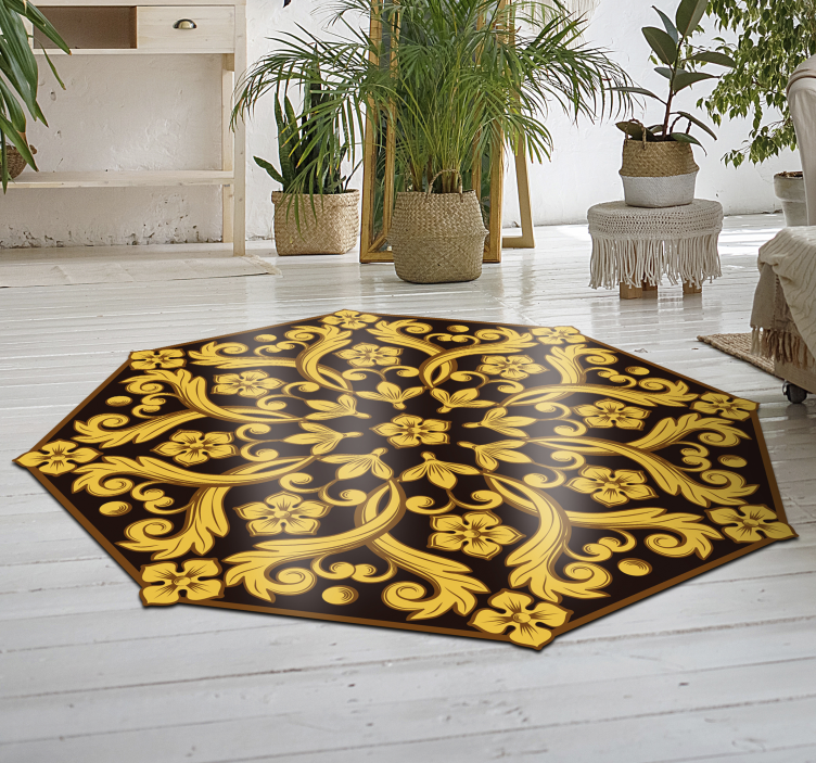 Tapis vinyle chambre symétrie du feuillage baroque - TenStickers
