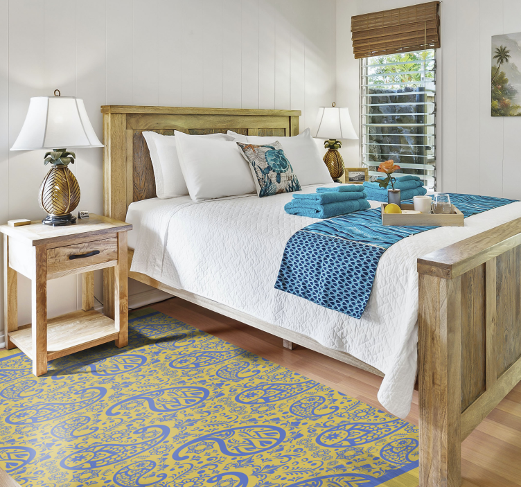 tapis vinyle moderne Paisley jaune et bleu - TenStickers