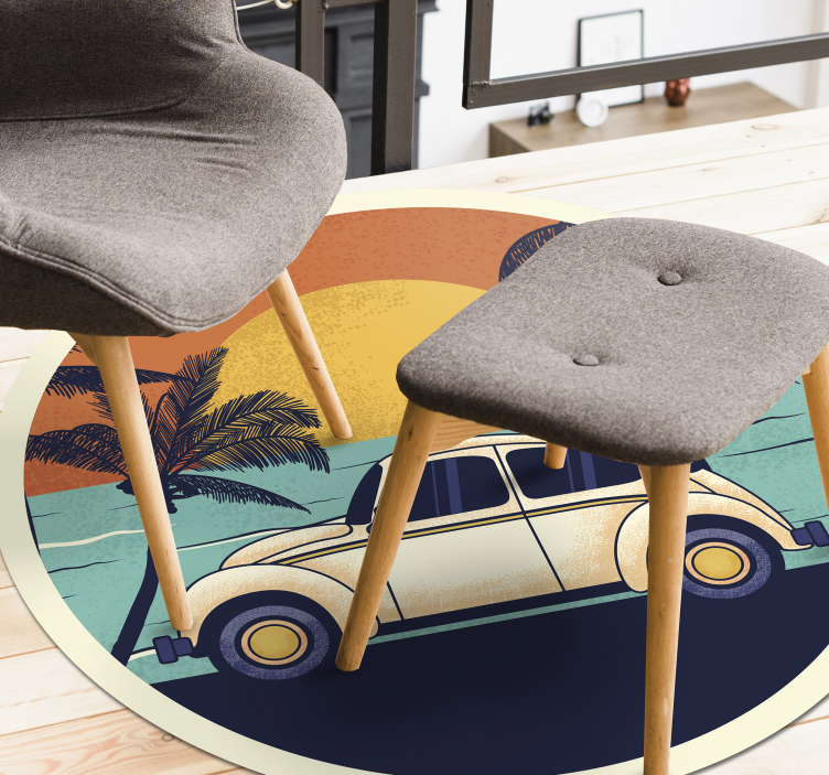 Tapis vinyle vintage paysage de voiture rétro - TenStickers