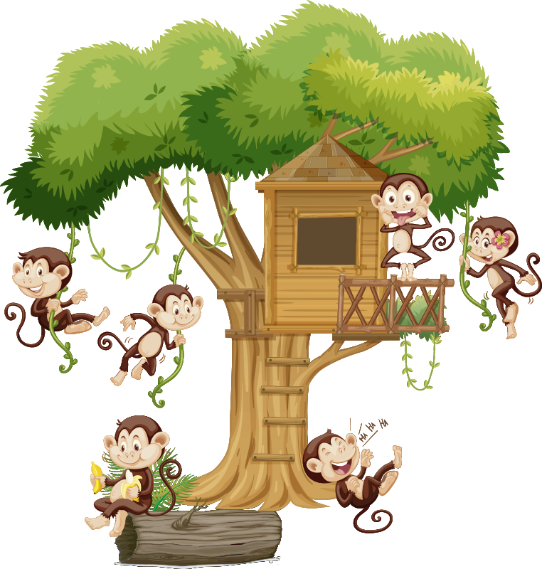 Tapis vinyle animal singes sur maison dans l'arbre - TenStickers