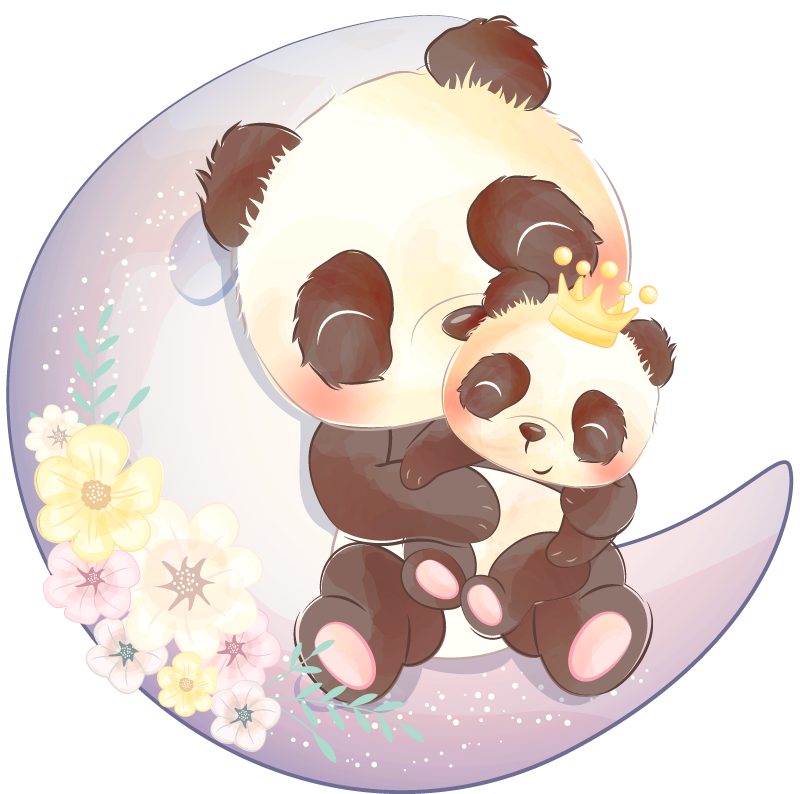 Tapis vinyle animal deux pandas sur la lune - TenStickers