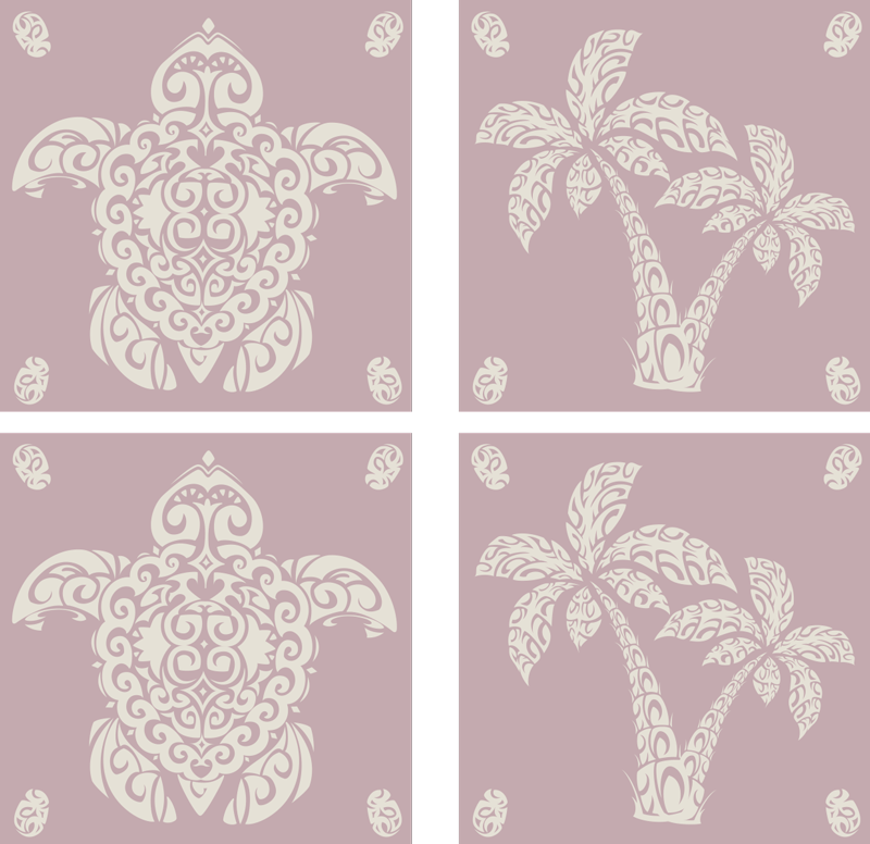 Tapis vinyle animal motif tortue hawaïenne et palmiers - TenStickers