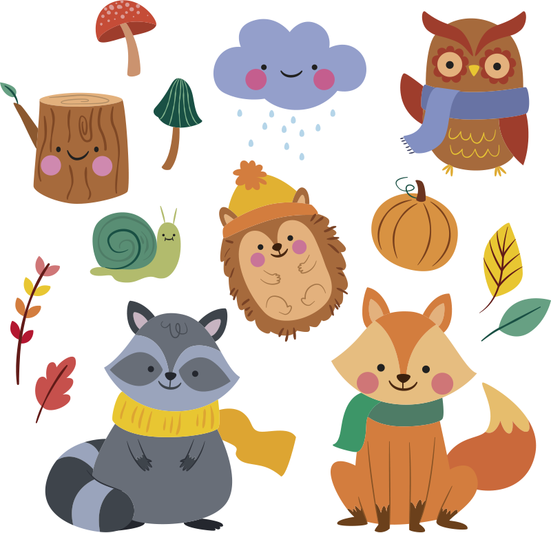 Tapis vinyle animal fleurs et animaux d'automne - TenStickers