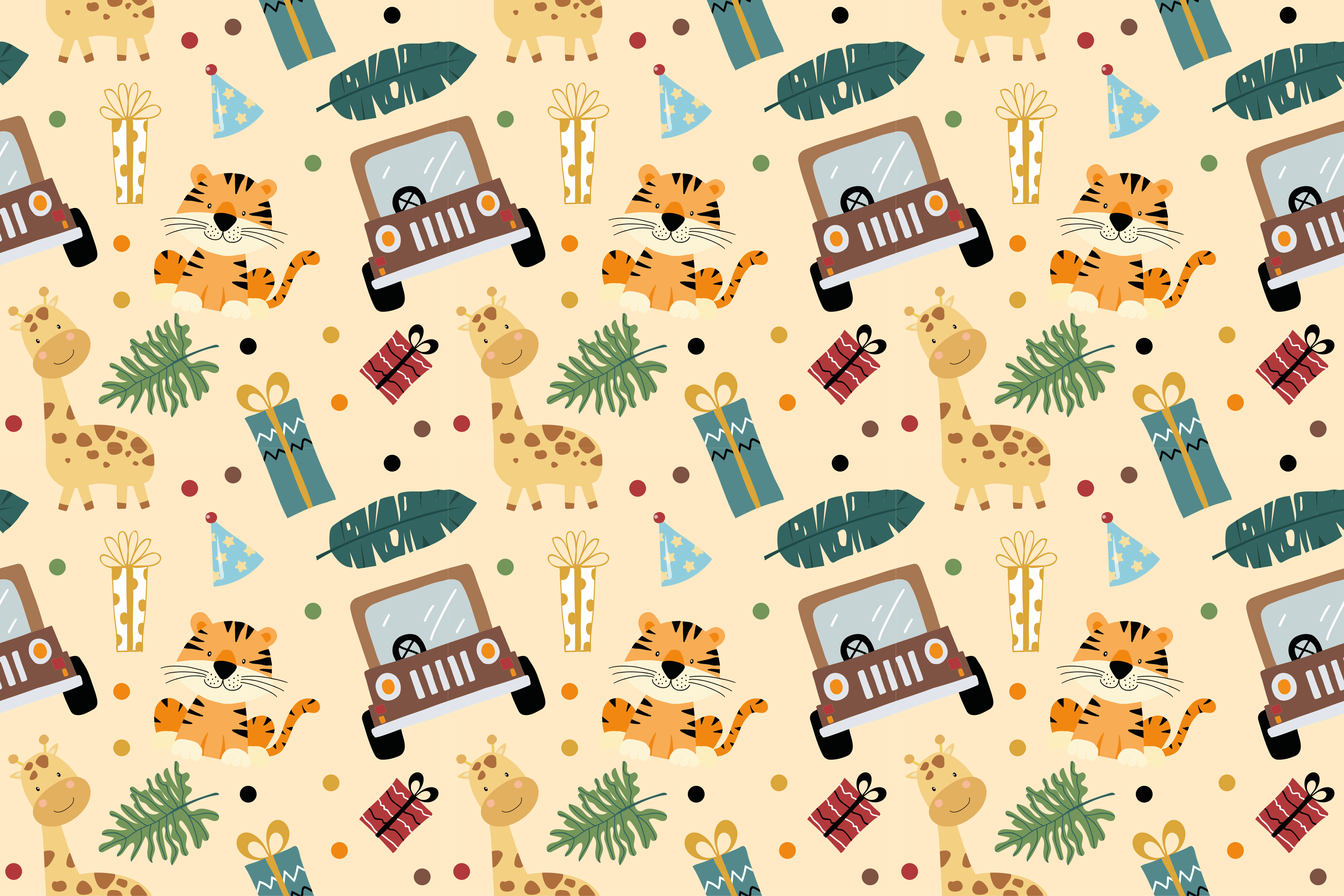 Tapis vinyle animal safari avec voiture - TenStickers