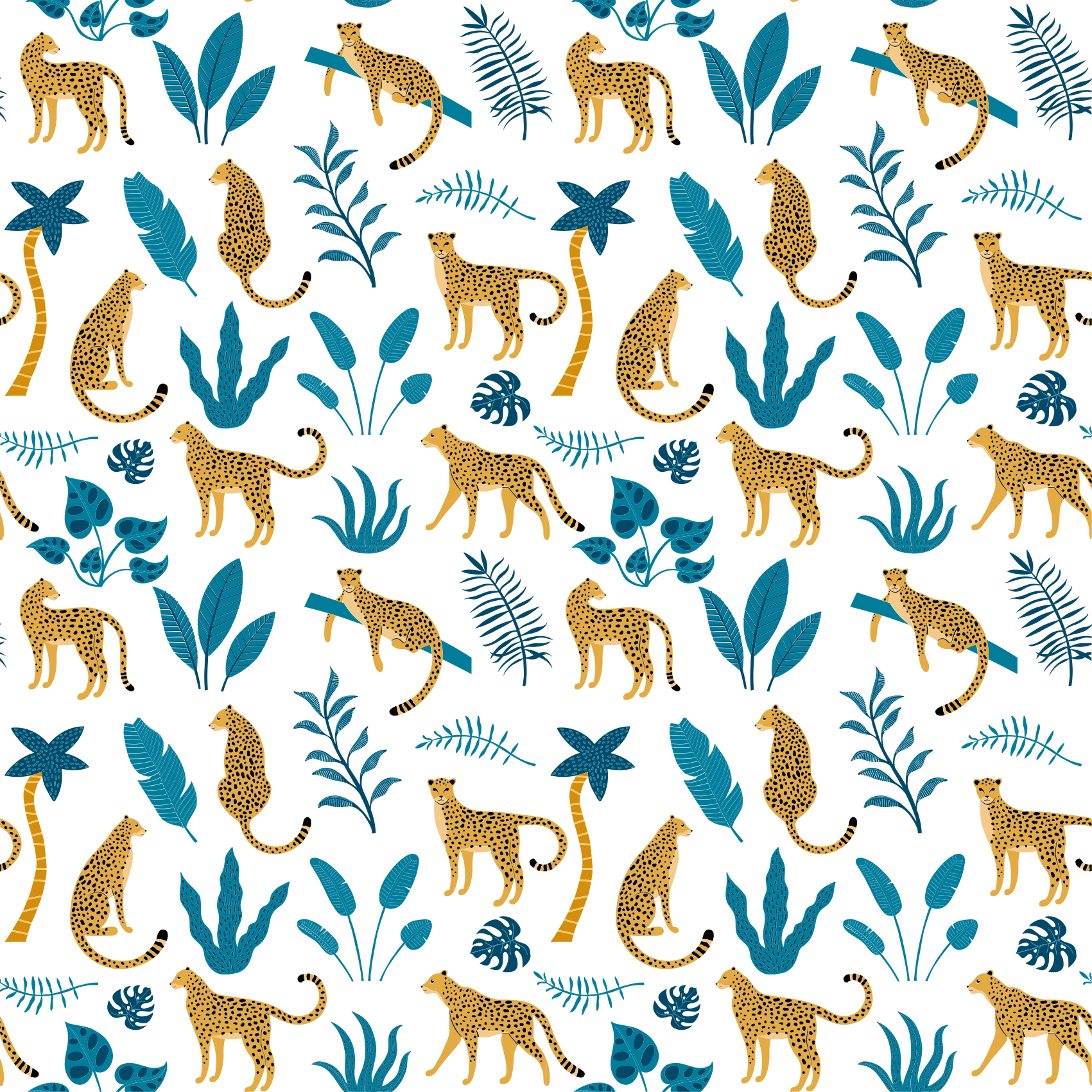 Tapis vinyle animal botanique et léopards - TenStickers