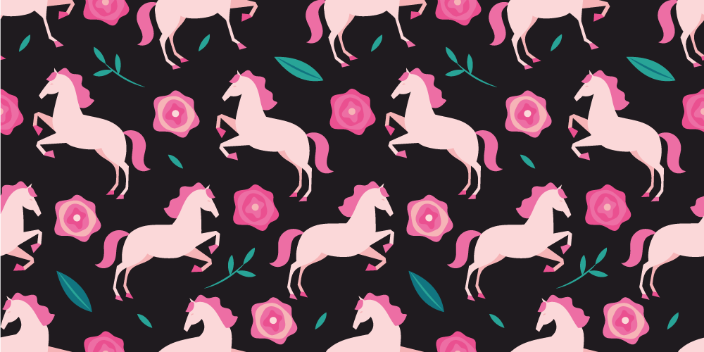 Tapis vinyle animal fleurs et plantes avec chevaux - TenStickers
