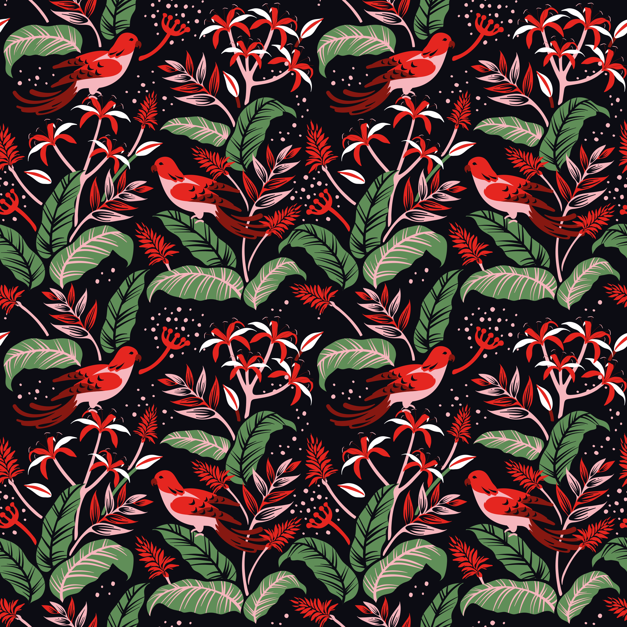 Tapis vinyle animal motif feuilles rouges et roses - TenStickers