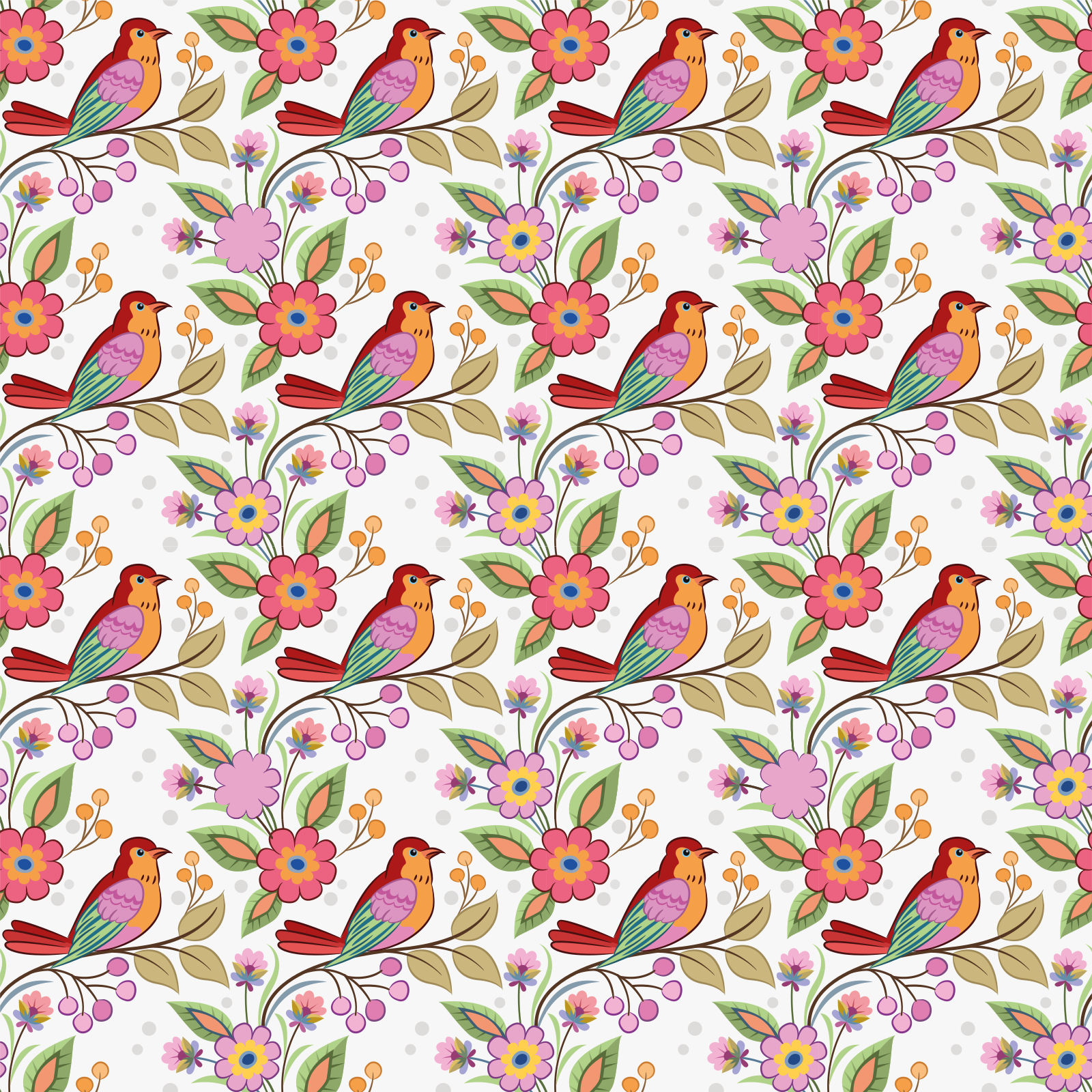 Tapis vinyle animal oiseau rouge et orange sur arbre vert - TenStickers