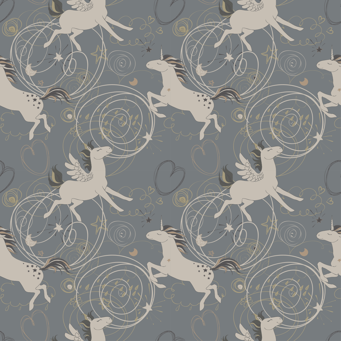 Tapis vinyle animal licornes pégases sur fond sombre - TenStickers