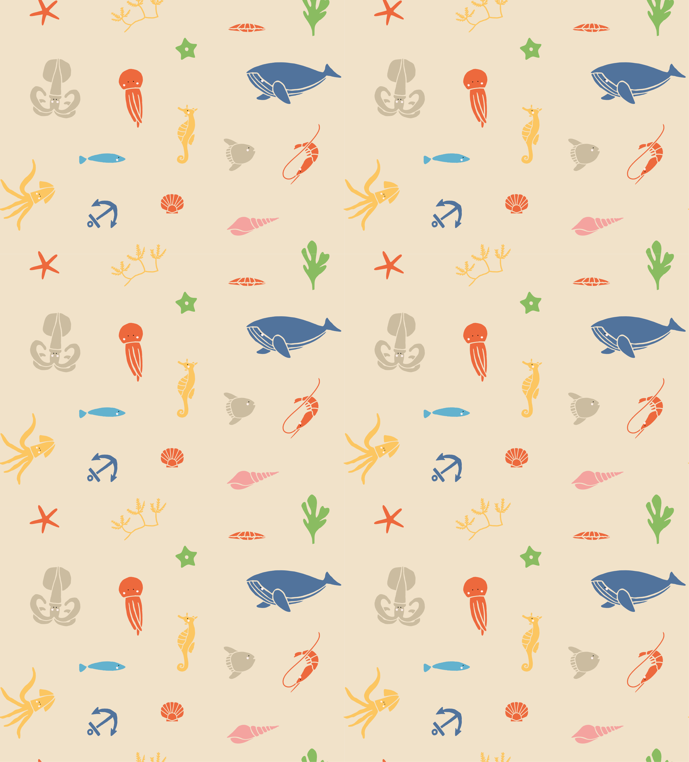 Tapis vinyle animal animaux marins sur fond beige clair - TenStickers