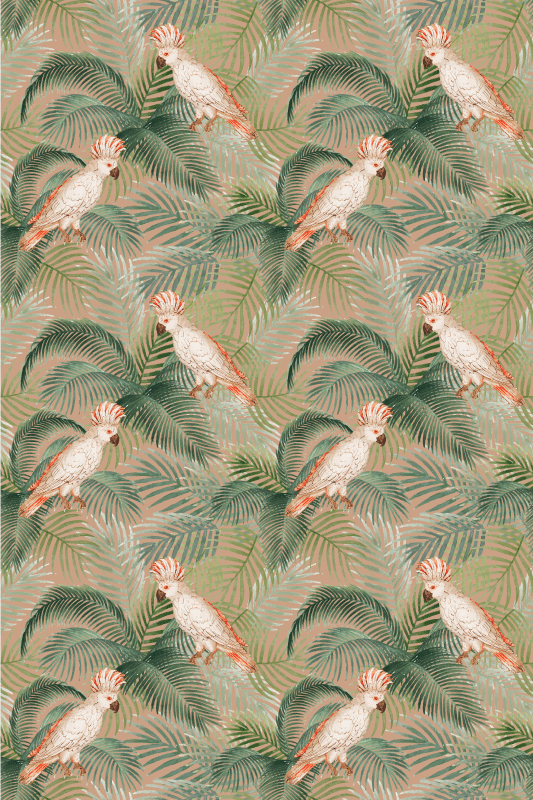 Tapis vinyle animal perroquets blancs sur palmiers beiges - TenStickers