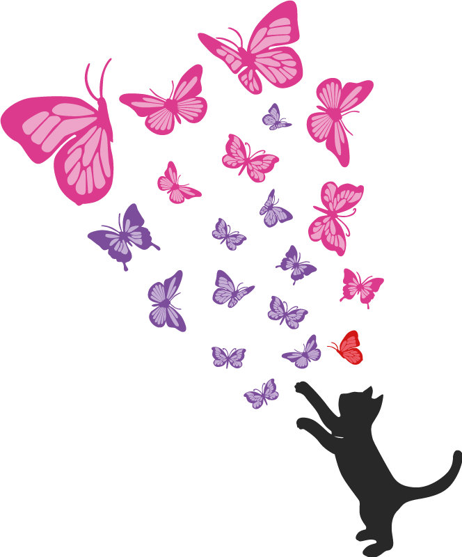 Tapis vinyle animal chat espiègle et papillons - TenStickers