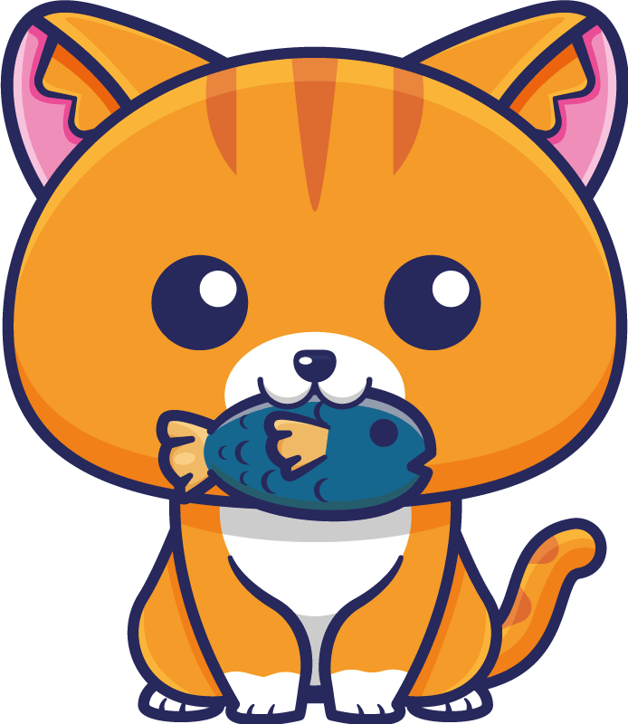 Tapis vinyle animal chat mignon tenant un poisson - TenStickers
