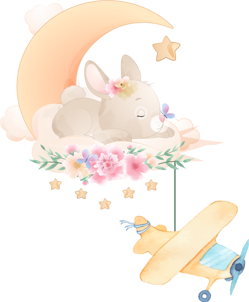 Tapis vinyle animal lapin dormant sur la lune avec avion - TenStickers