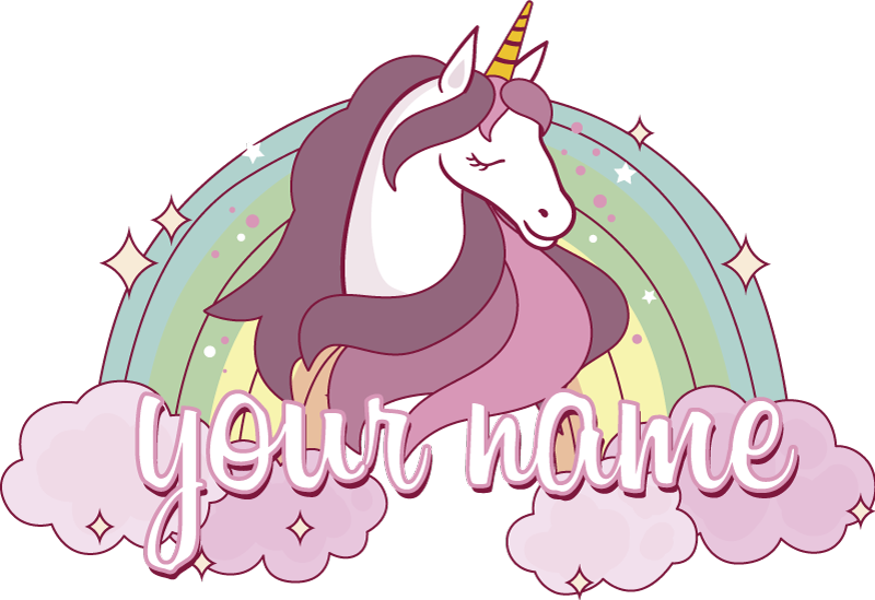 Tapis vinyle animal licorne rose avec nom - TenStickers