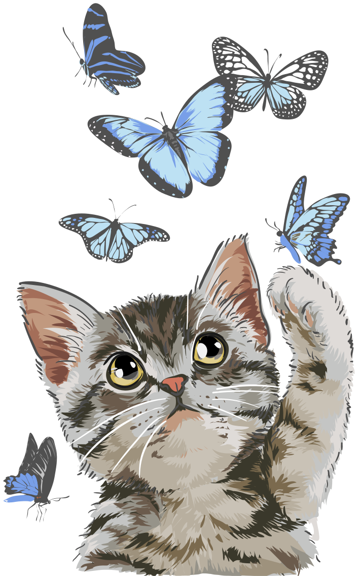Tapis vinyle animal chat avec papillons bleus - TenStickers