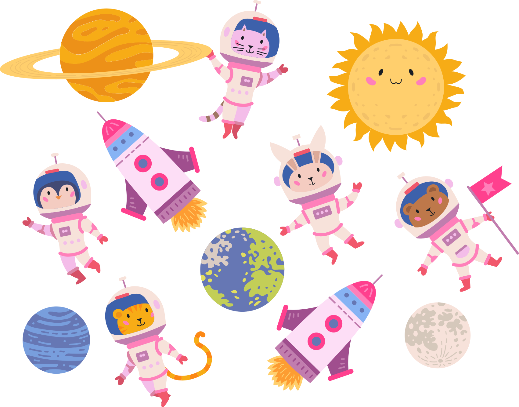 Tapis vinyle animal astronautes avec fusée - TenStickers