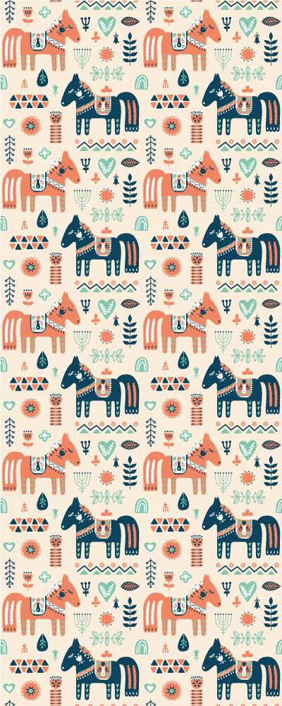 Tapis vinyle animal feuilles nordiques et chevaux - TenStickers