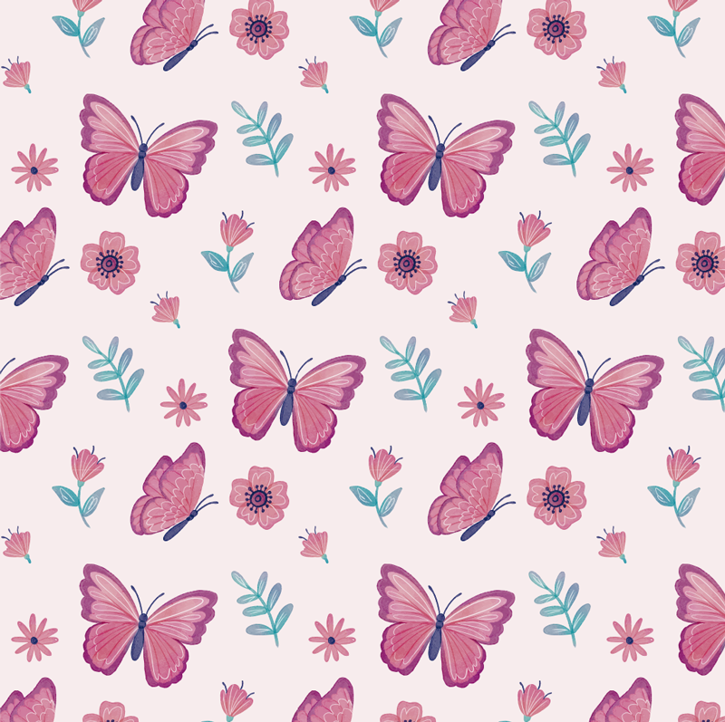 Tapis vinyle animal composition de fleurs papillon - TenStickers