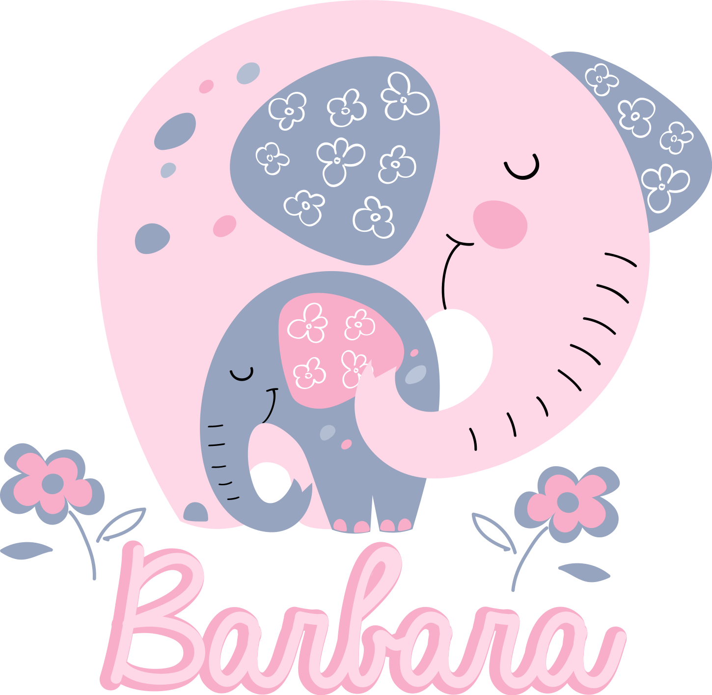 Tapis vinyle animal éléphants avec cœurs et prénom - TenStickers
