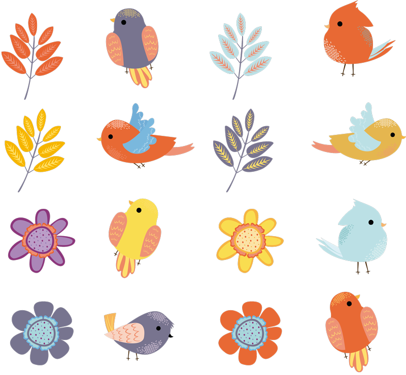 Tapis vinyle plantes oiseaux de printemps - TenStickers